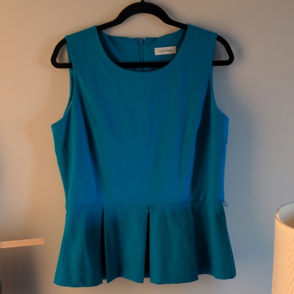 Blue Calvin Klein peplum dress shirt - Picture 1 of 3